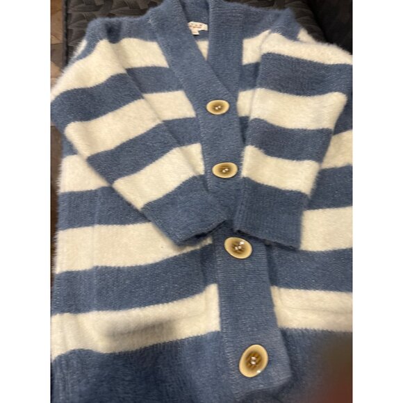 Sweet Generis Blue & White Striped Button-Up Cardigan Sweater M 3/4 sleeves - Picture 5 of 5